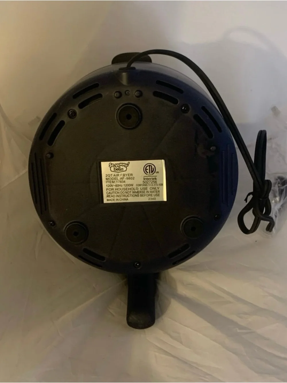 New So Yummy Bella Mini 2QT Air Fryer Dark Navy Blue 1200W Damaged Open Box